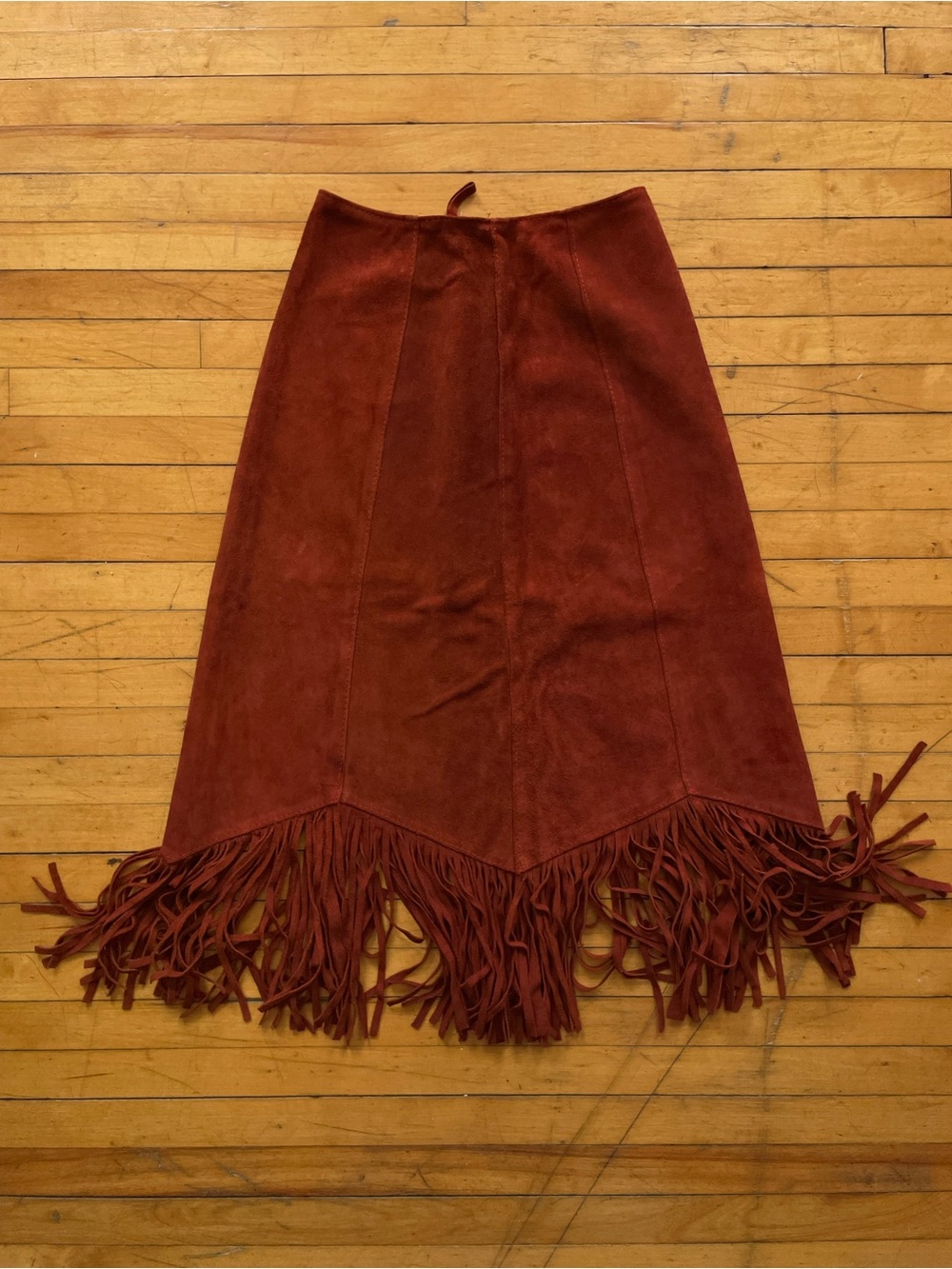 Vintage 1960's Rust Brown Suede Fringe Maxi Skirt